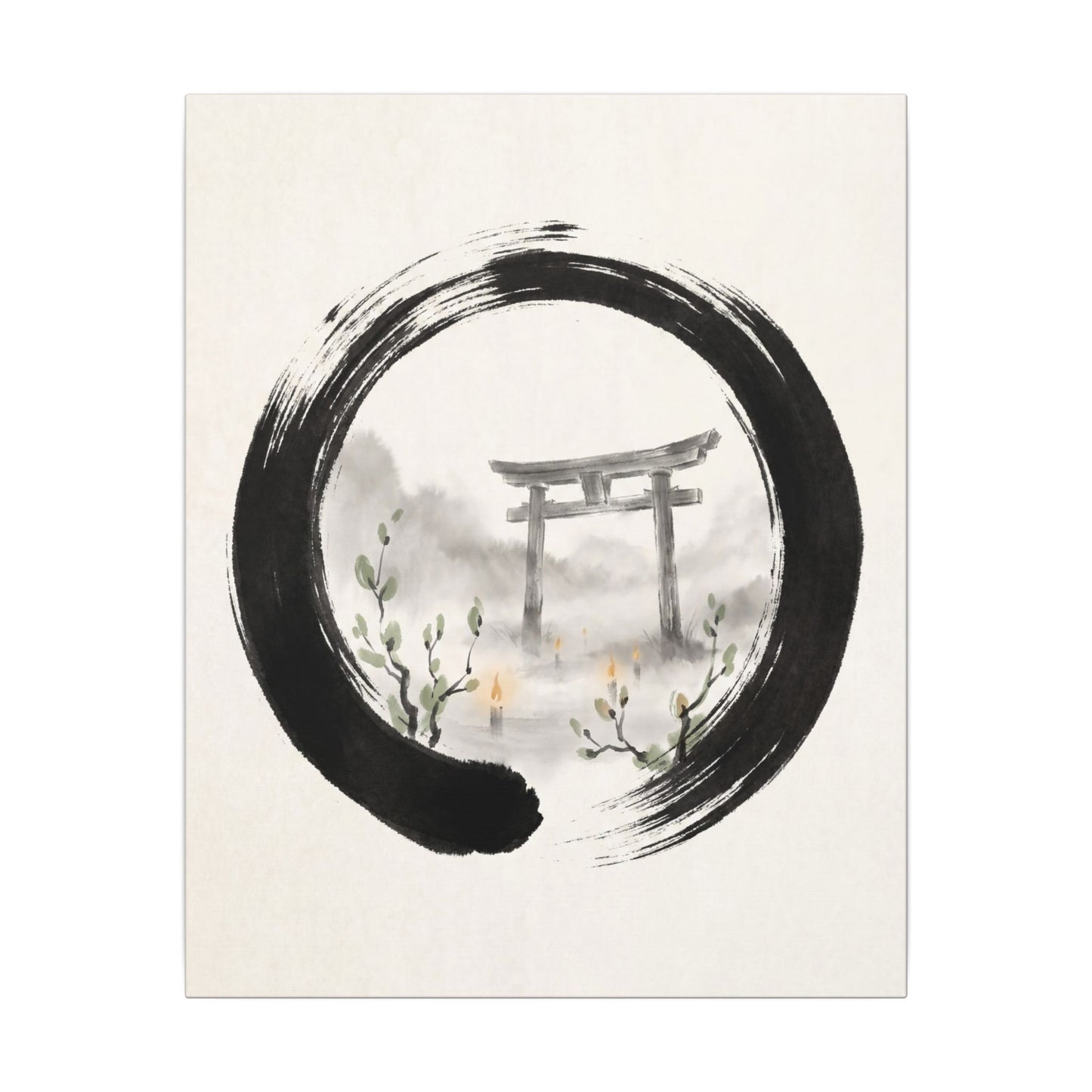 Spring Torii Gate Enso Canvas Art | Tranquil Decor