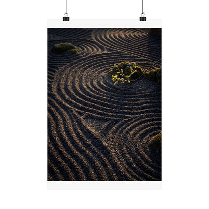 Rock Garden Shadow Zen Wall Art Print | Atmospheric Dark Japandi Art