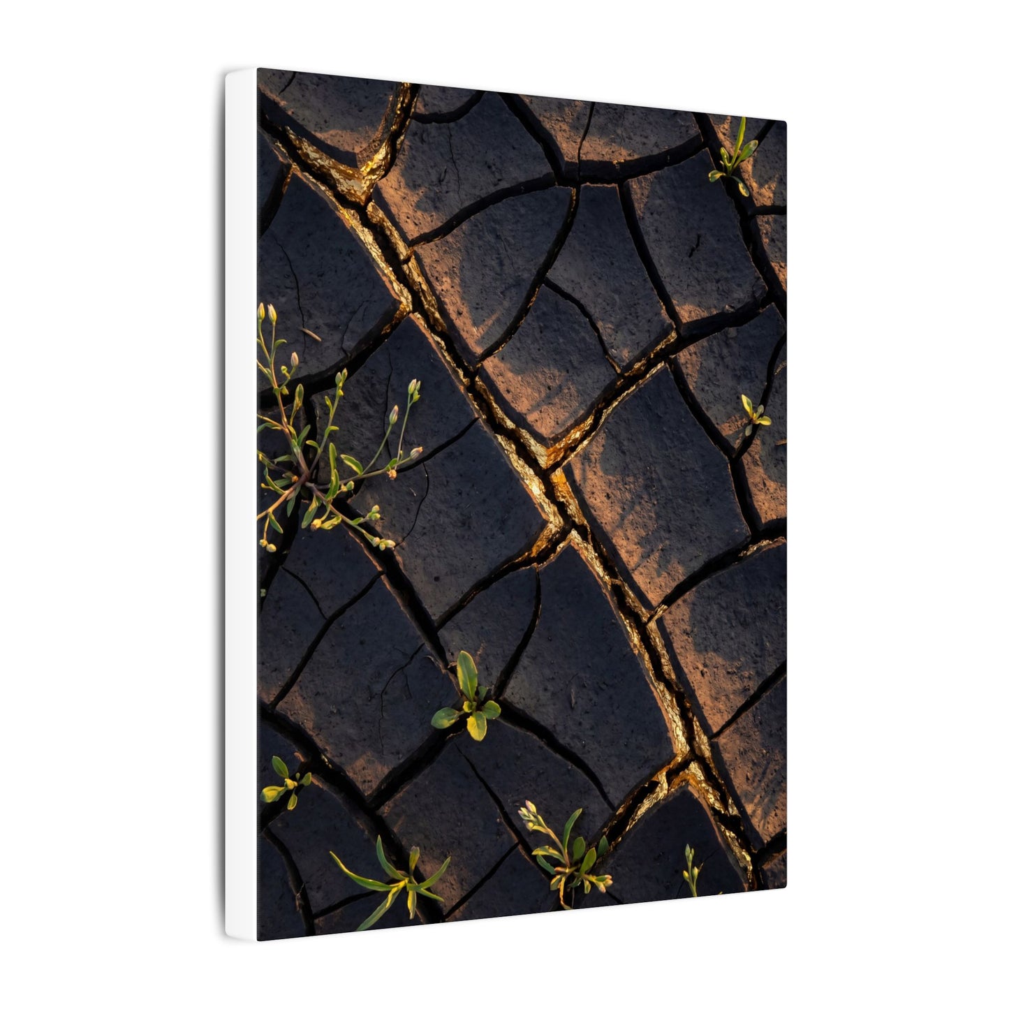 Kintsugi Cracked Earth in Golden Hour | Gold Vein Canvas Art