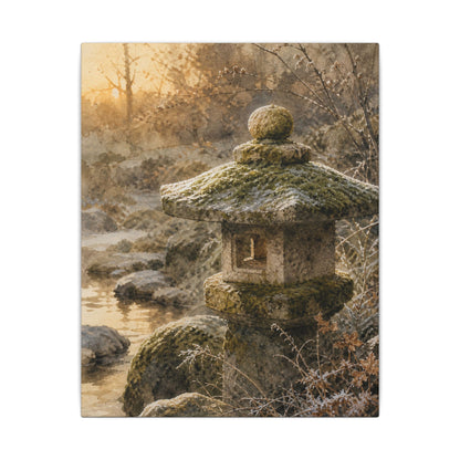 Winter Stone Lantern Watercolor Canvas Art | Earthy Decor