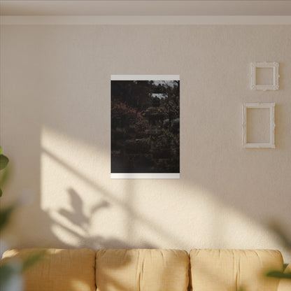 Stone Lantern Spring Canvas Art | Dark Japandi Bold Design