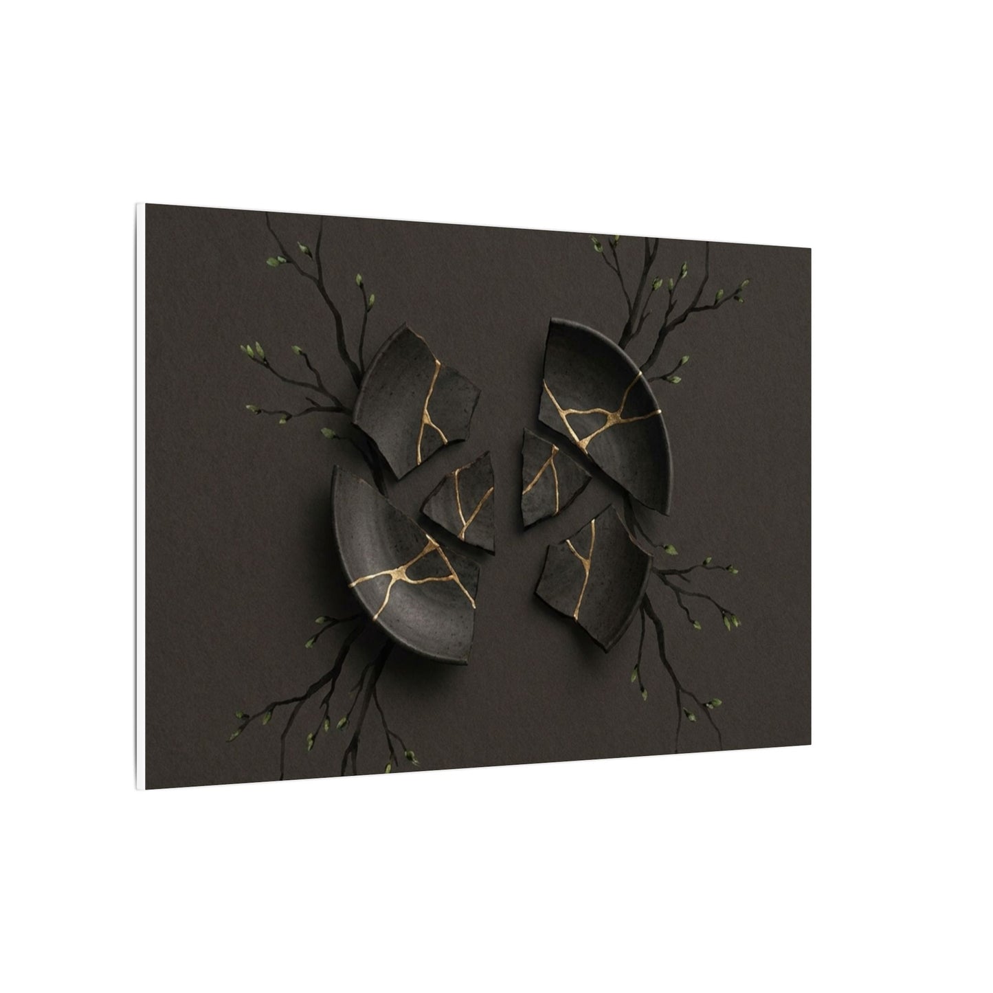 Sophisticated Broken Pottery Canvas Art - Charcoal Ink Dark Japandi