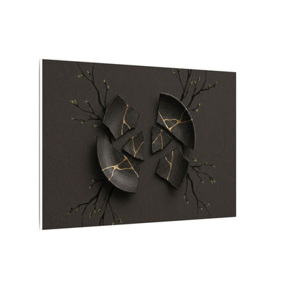 Sophisticated Broken Pottery Canvas Art - Charcoal Ink Dark Japandi