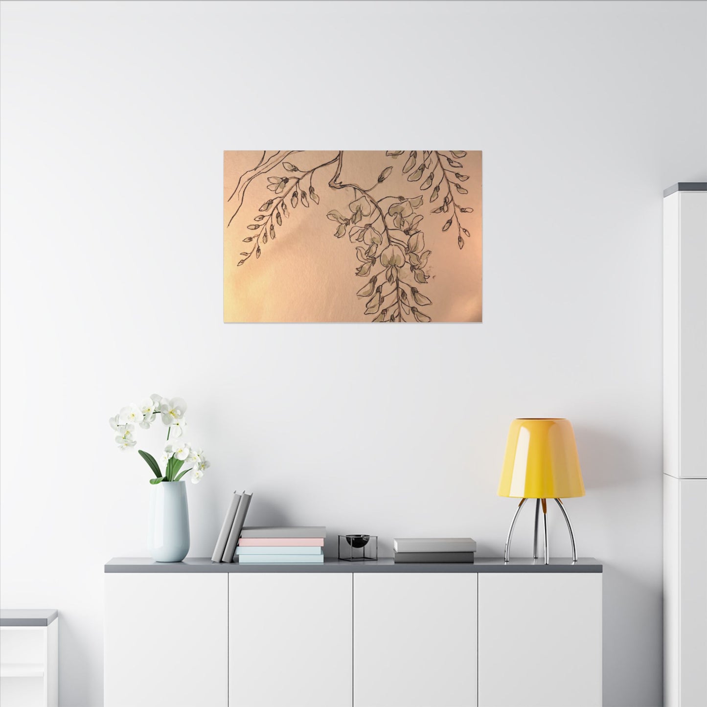 Japandi Wisteria in Candlelight | Minimal Line Canvas Art