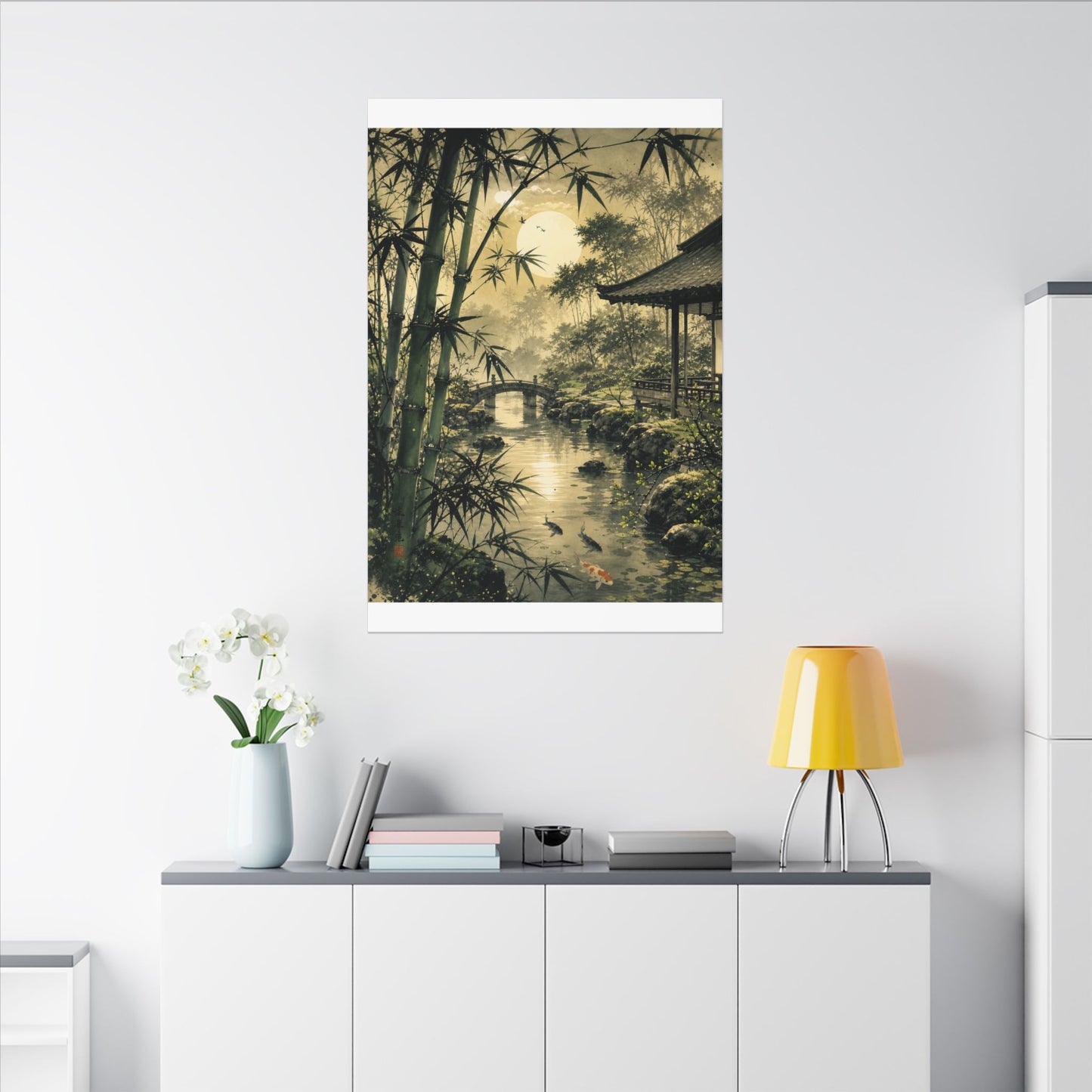 Moonlit Garden Sumi E Canvas Art | Calm Zen Art