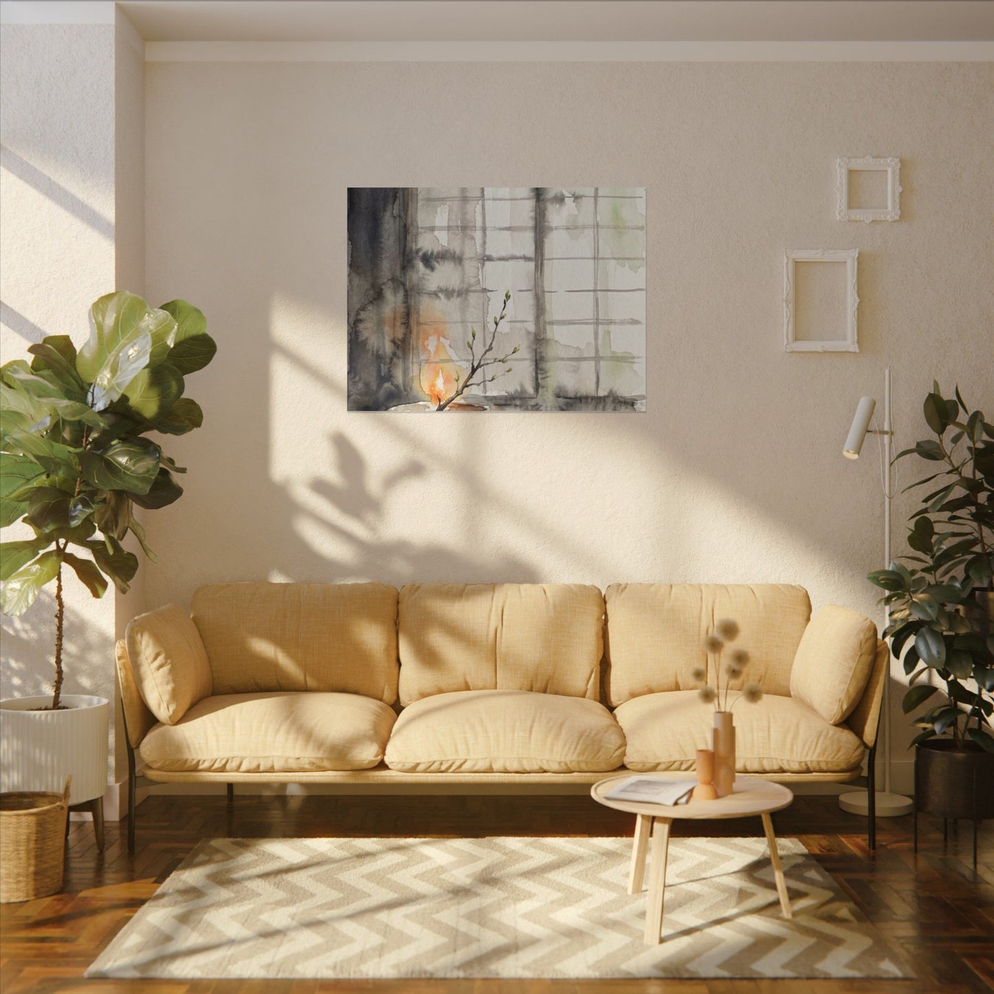 Shoji Screen Canvas Art | Spring Japandi Watercolor Art