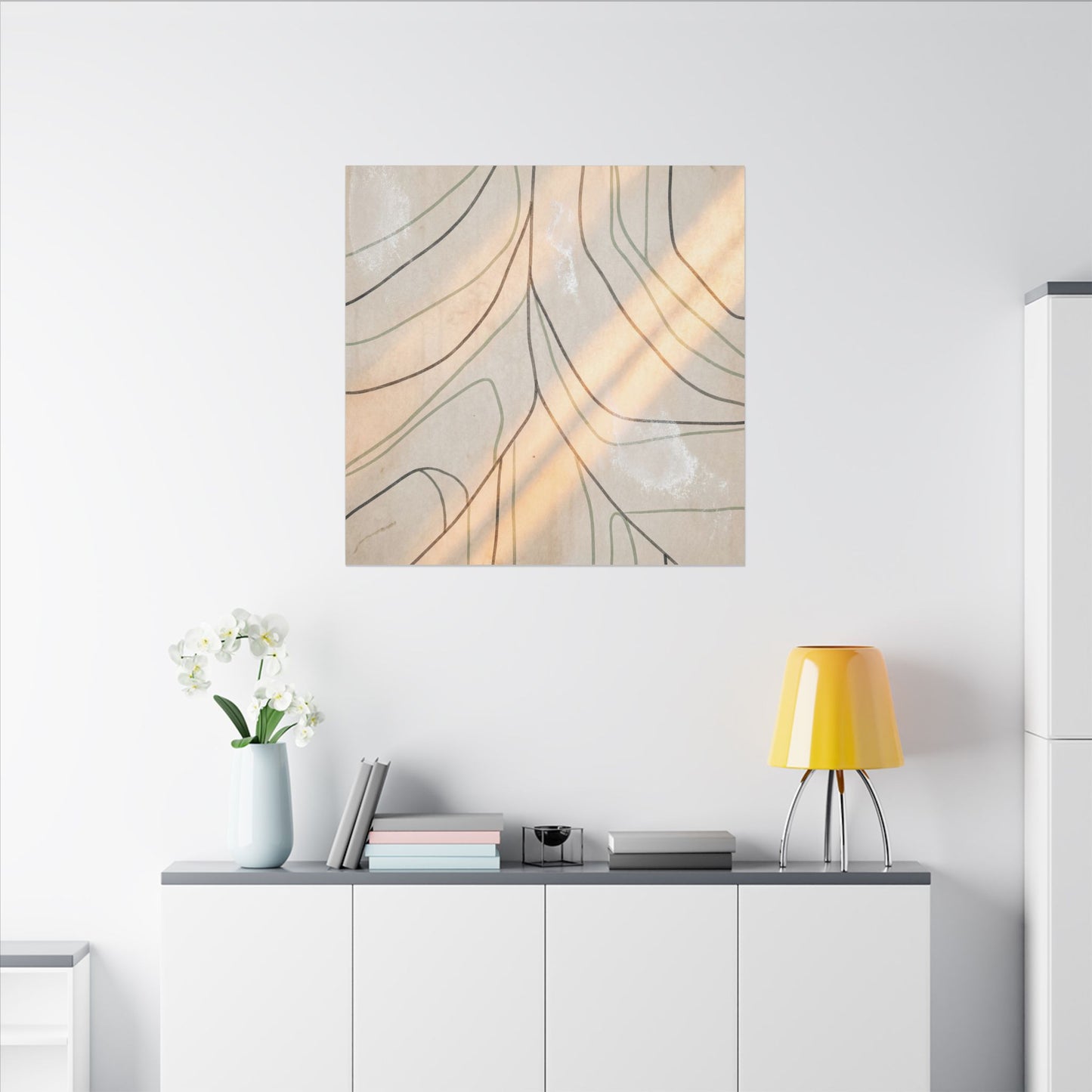 Shoji Screen Minimal Line Canvas Art | Warm Japandi Art