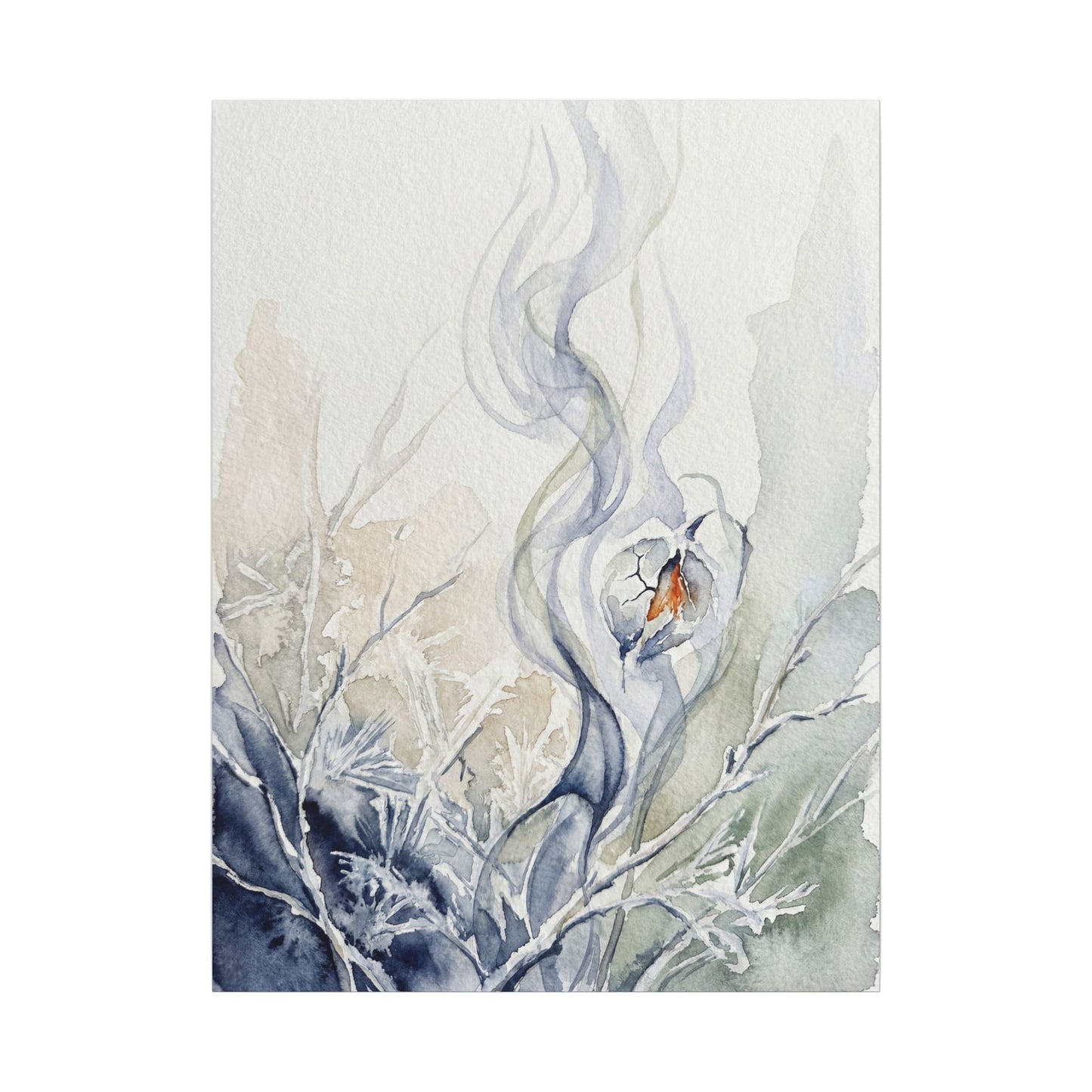 Earthy Incense Smoke Canvas Art - Watercolor Japandi
