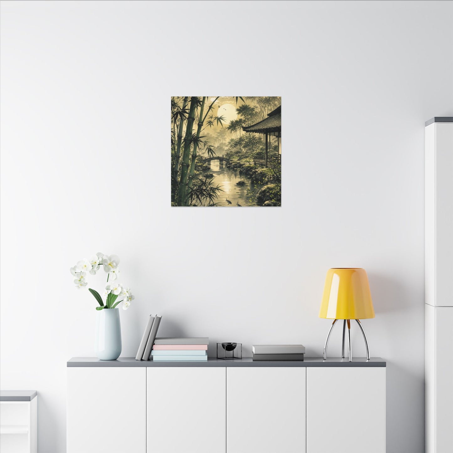 Moonlit Garden Sumi E Canvas Art | Calm Zen Art