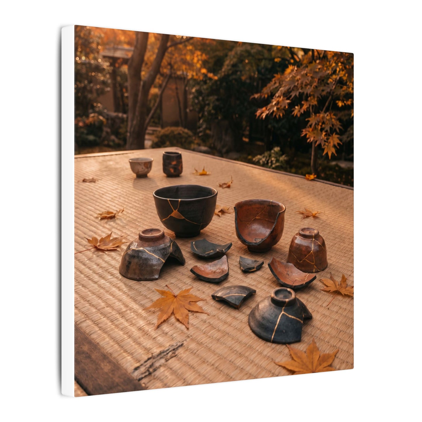 Golden Hour Tea Ceremony Canvas Art - Kintsugi Shibui