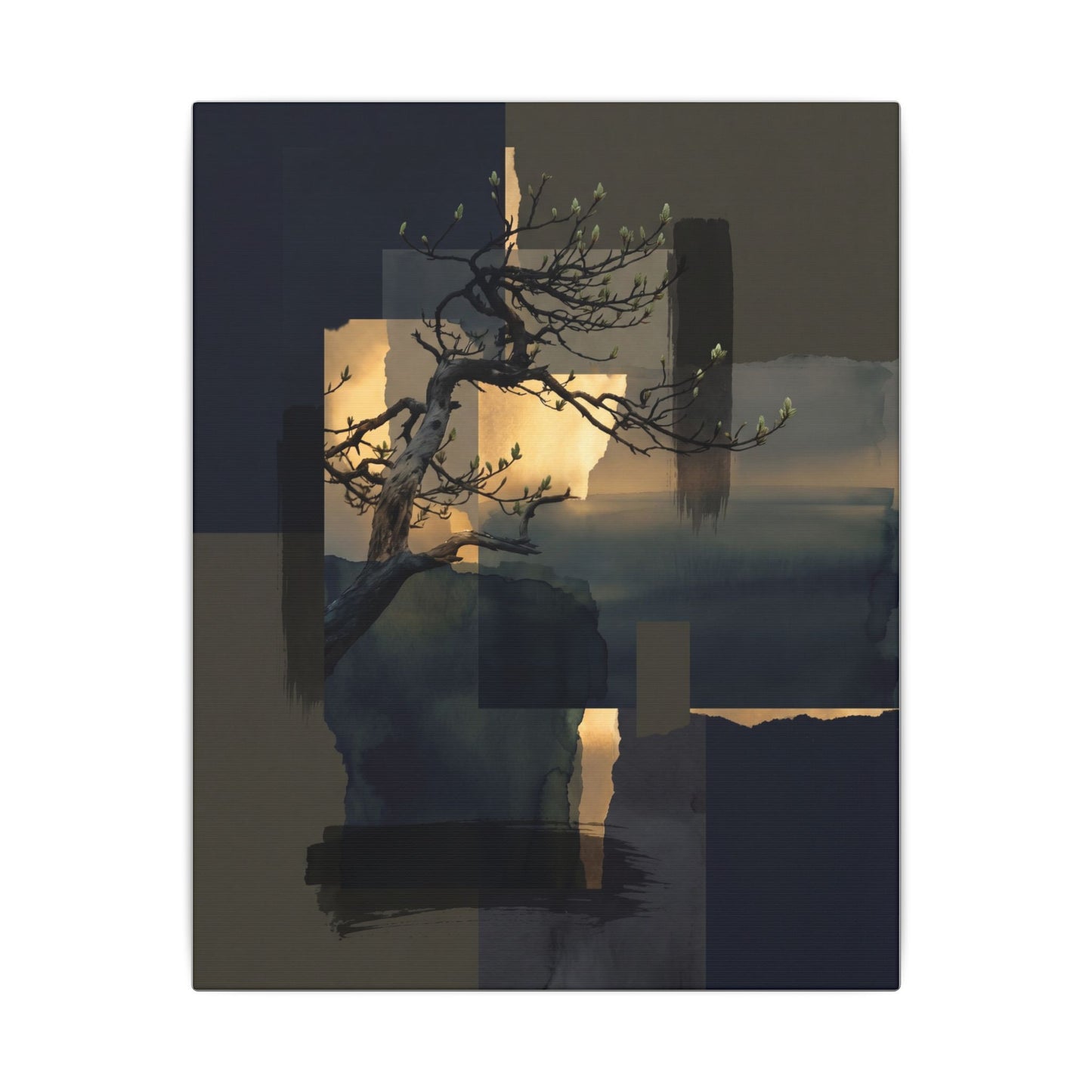 Golden Hour Pine Tree Canvas Art - Dark Japandi Kanso