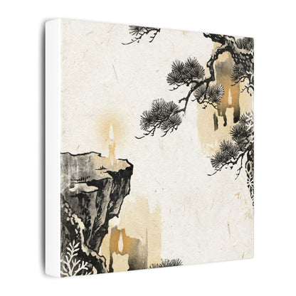 Japandi Pine Tree in Candlelight | Japanese Pattern Canvas Art