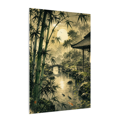Moonlit Garden Sumi E Canvas Art | Calm Zen Art