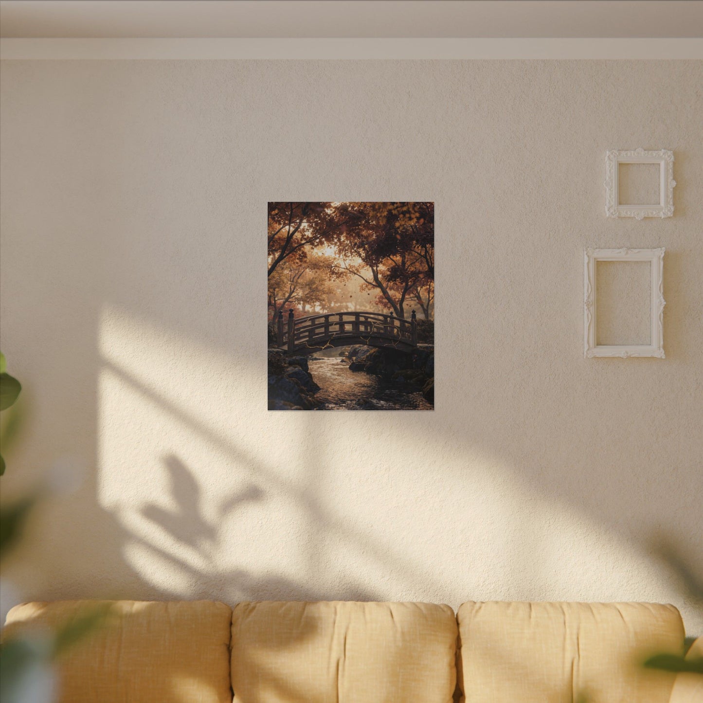 Autumn Wooden Bridge Gold Vein Canvas Art | Resilient Decor
