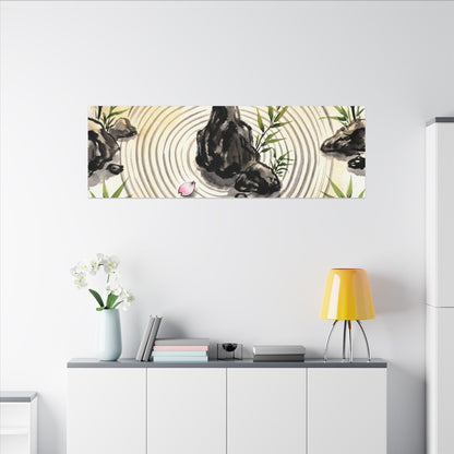 Zen Rock Garden in Golden Hour | Sumi E Canvas Art