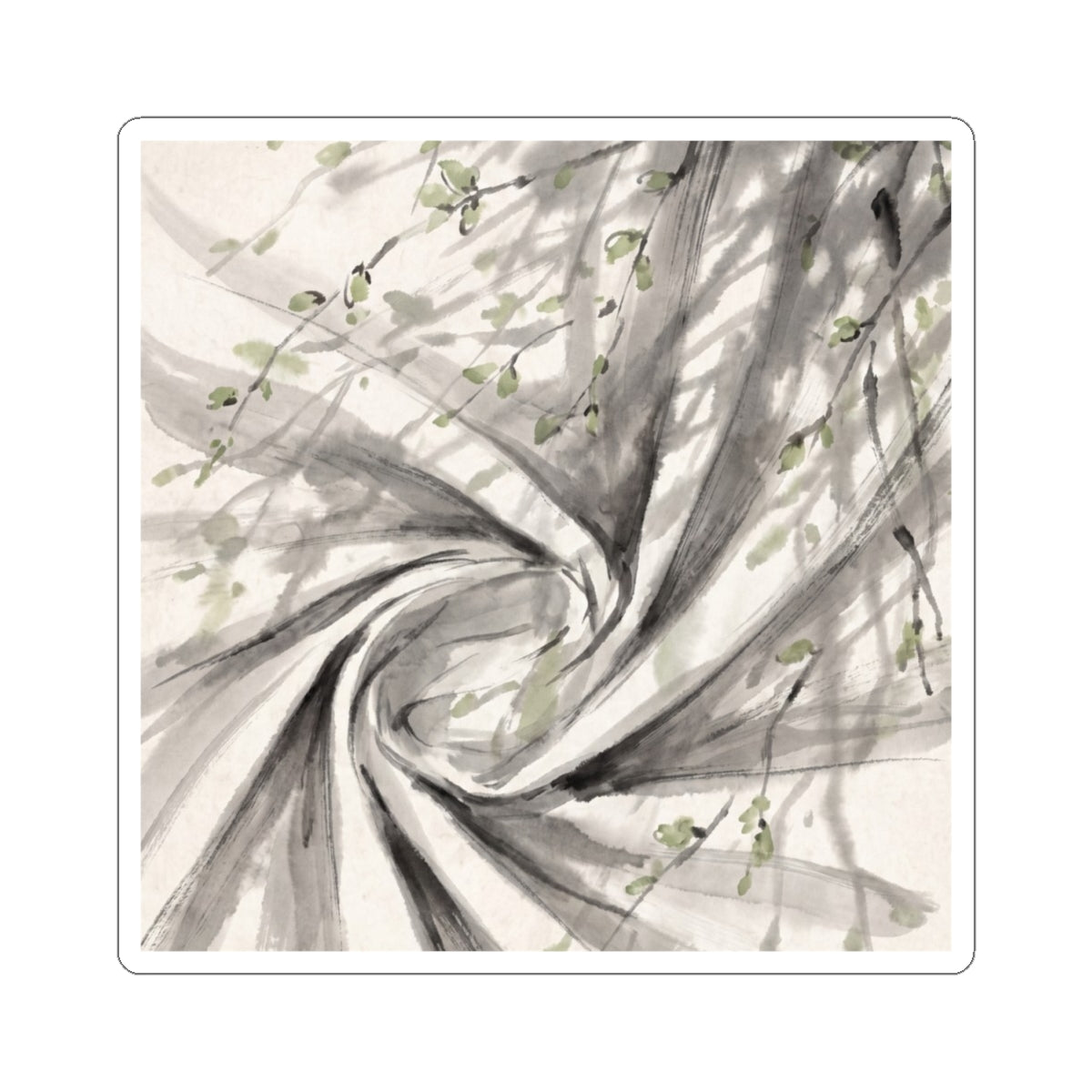 Silk Drape Sumi E Sticker | Tranquil Zen Art Art Print