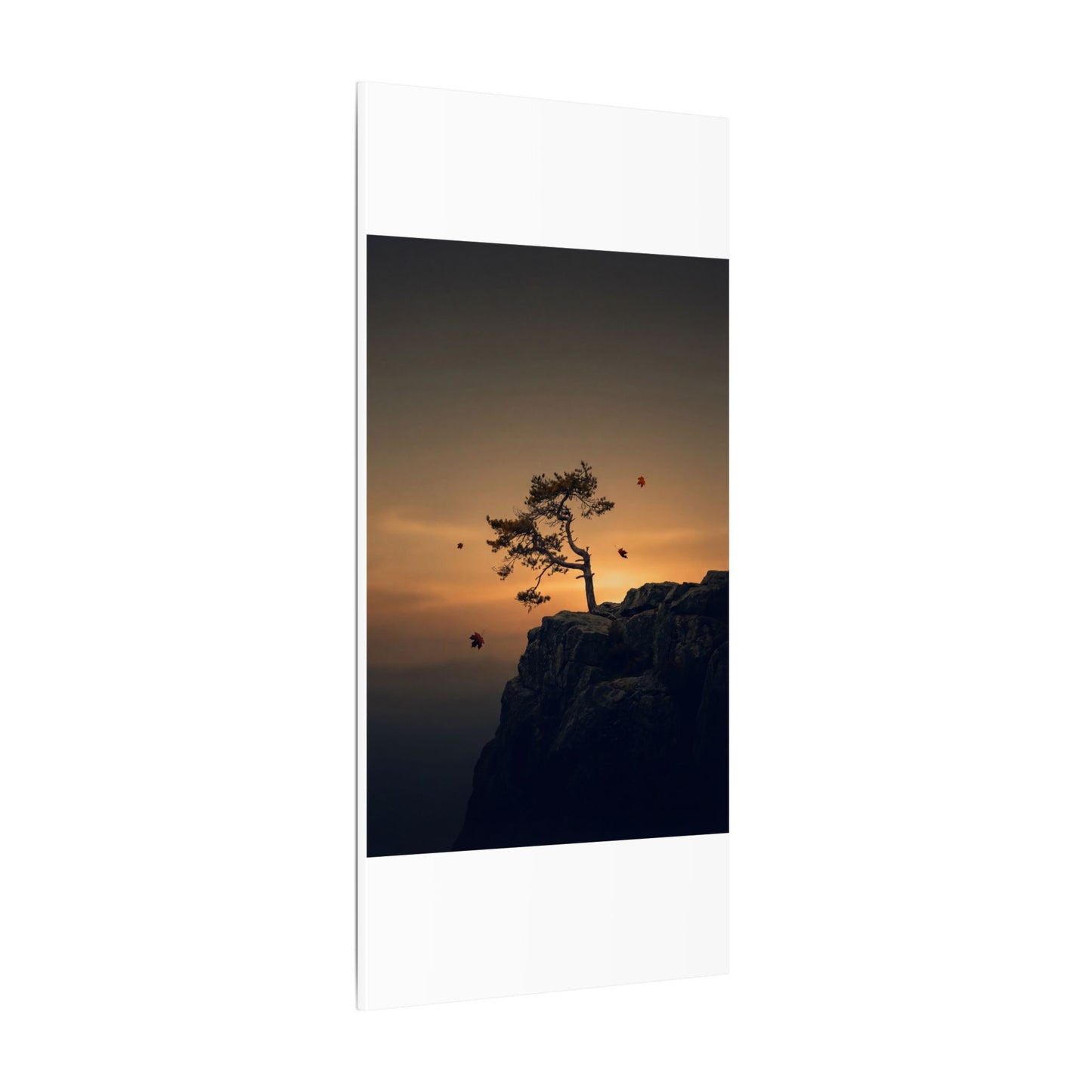 Dark Japandi Pine Tree in Golden Hour | Moody Minimal Canvas Art