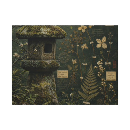 Spring Stone Lantern Herbarium Canvas Art | Nostalgic Decor