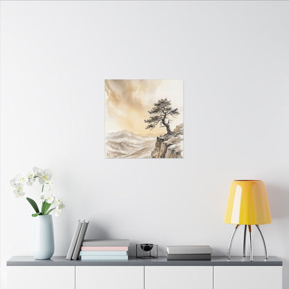 Pine Tree Canvas Art | Winter Japandi Watercolor Art