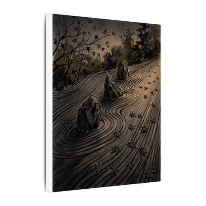 Rock Garden Canvas Art | Autumn Dark Japandi Charcoal Ink Art