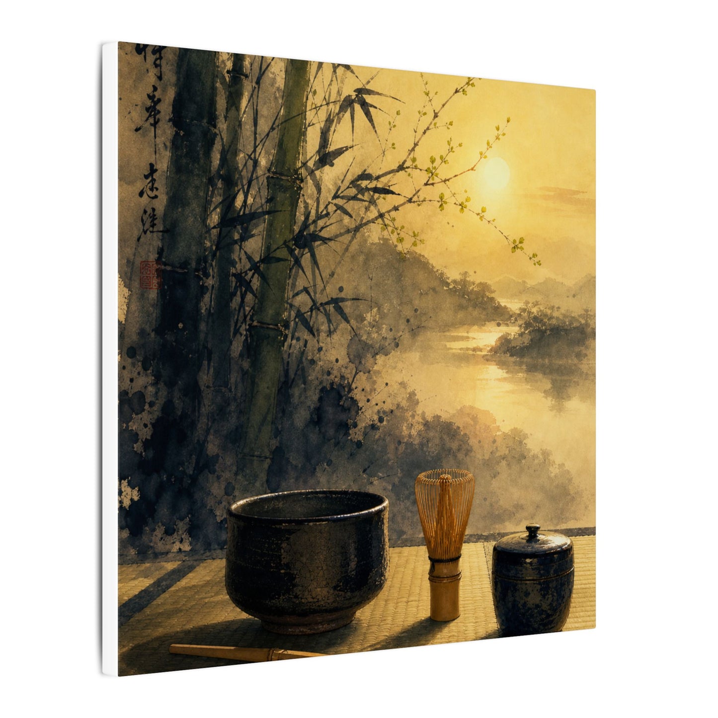 Tea Ceremony Sumi E Canvas Art | Contemplative Zen Art