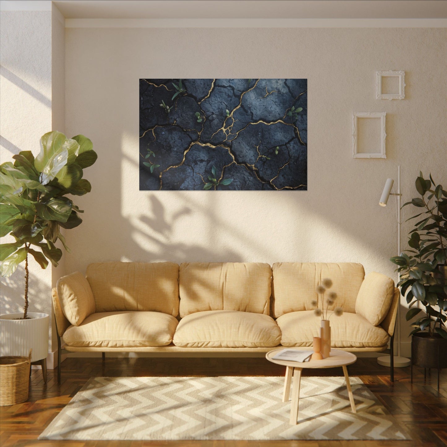 Cracked Earth Spring Canvas Art | Kintsugi Healing Design