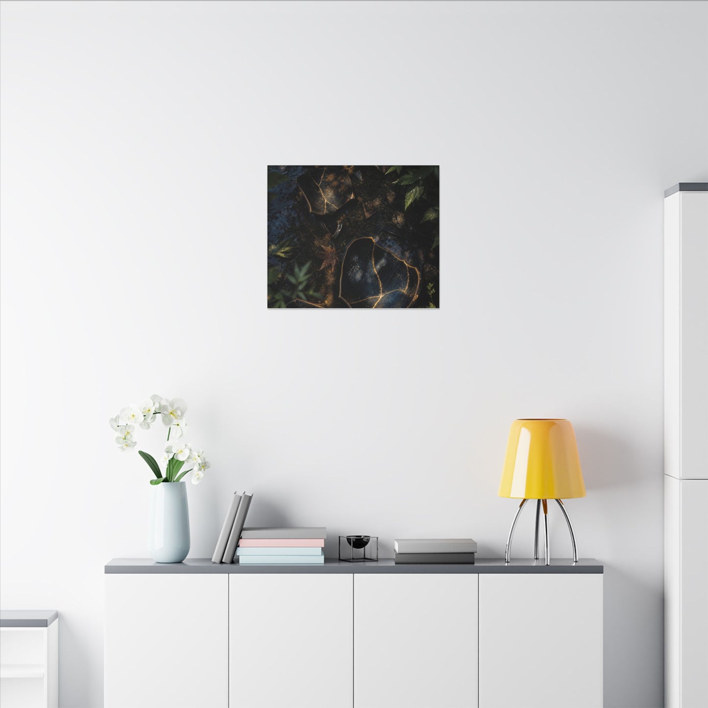 Dark Japandi Broken Pottery in Dappled | Shadow Zen Canvas Art