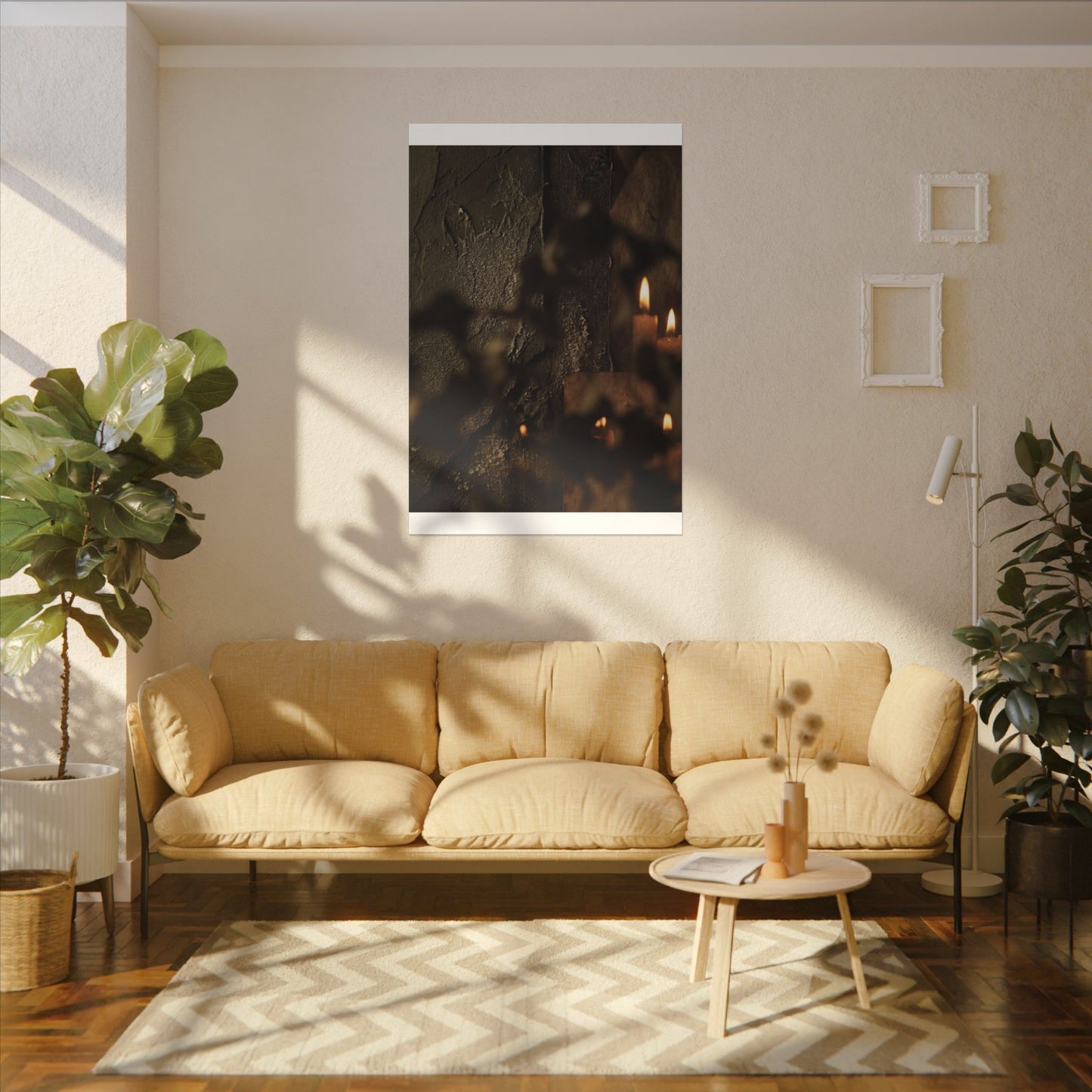 Shadow Play Dark Texture Canvas Art | Moody Dark Japandi Art