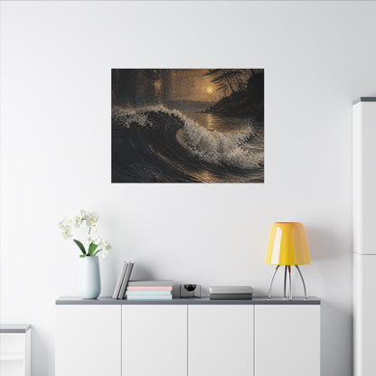 Ocean Wave Dark Texture Canvas Art | Bold Dark Japandi Art