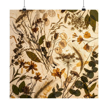 Dried Flowers Japanese Pattern Wall Art Print | Cozy Japandi Art