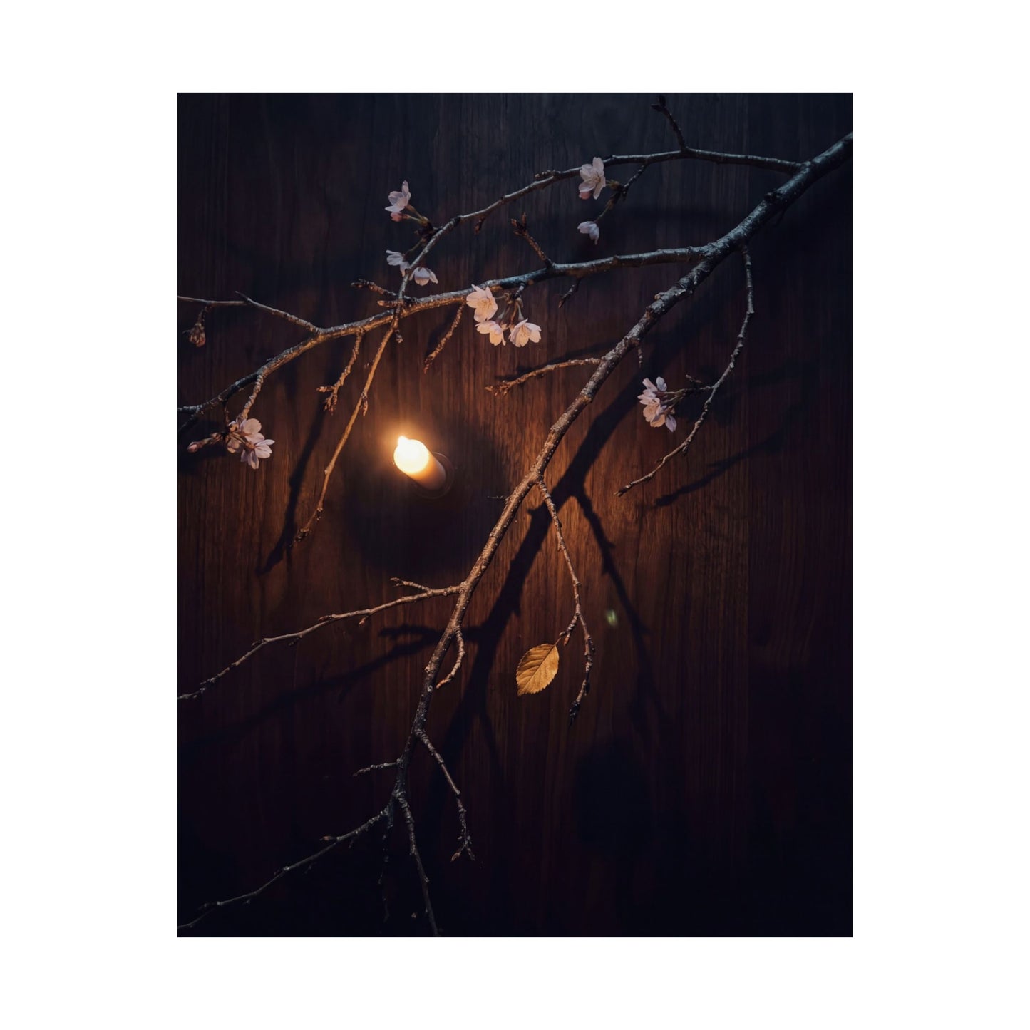 Sophisticated Cherry Blossom Wall Art Print - Moody Minimal Dark Japandi