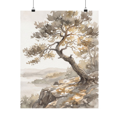 Mono No Aware Pine Tree Wall Art Print - Japandi Watercolor Art Print