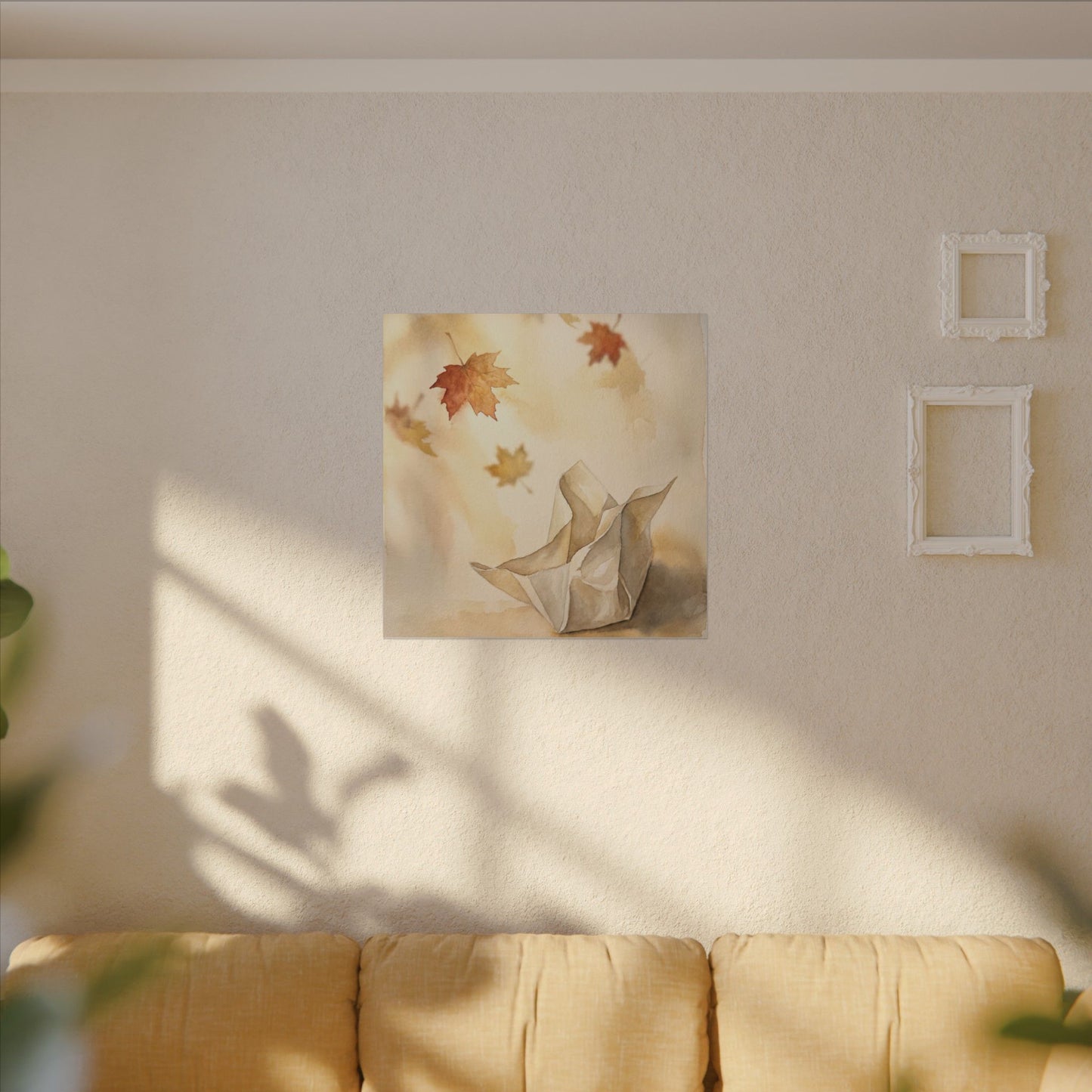 Japandi Paper Fold in Golden Hour | Watercolor Canvas Art