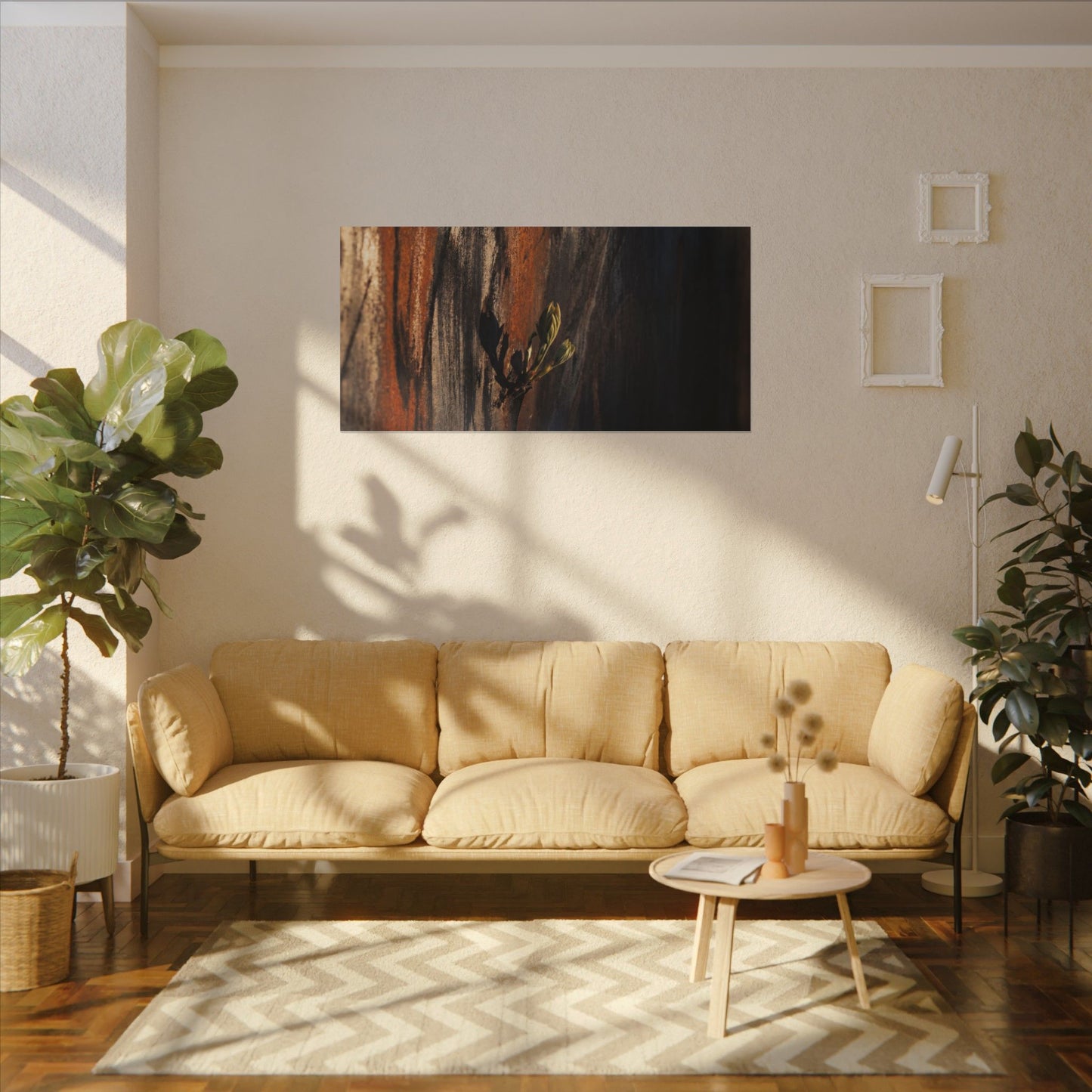 Rust Patina Charcoal Ink Canvas Art | Moody Dark Japandi Art