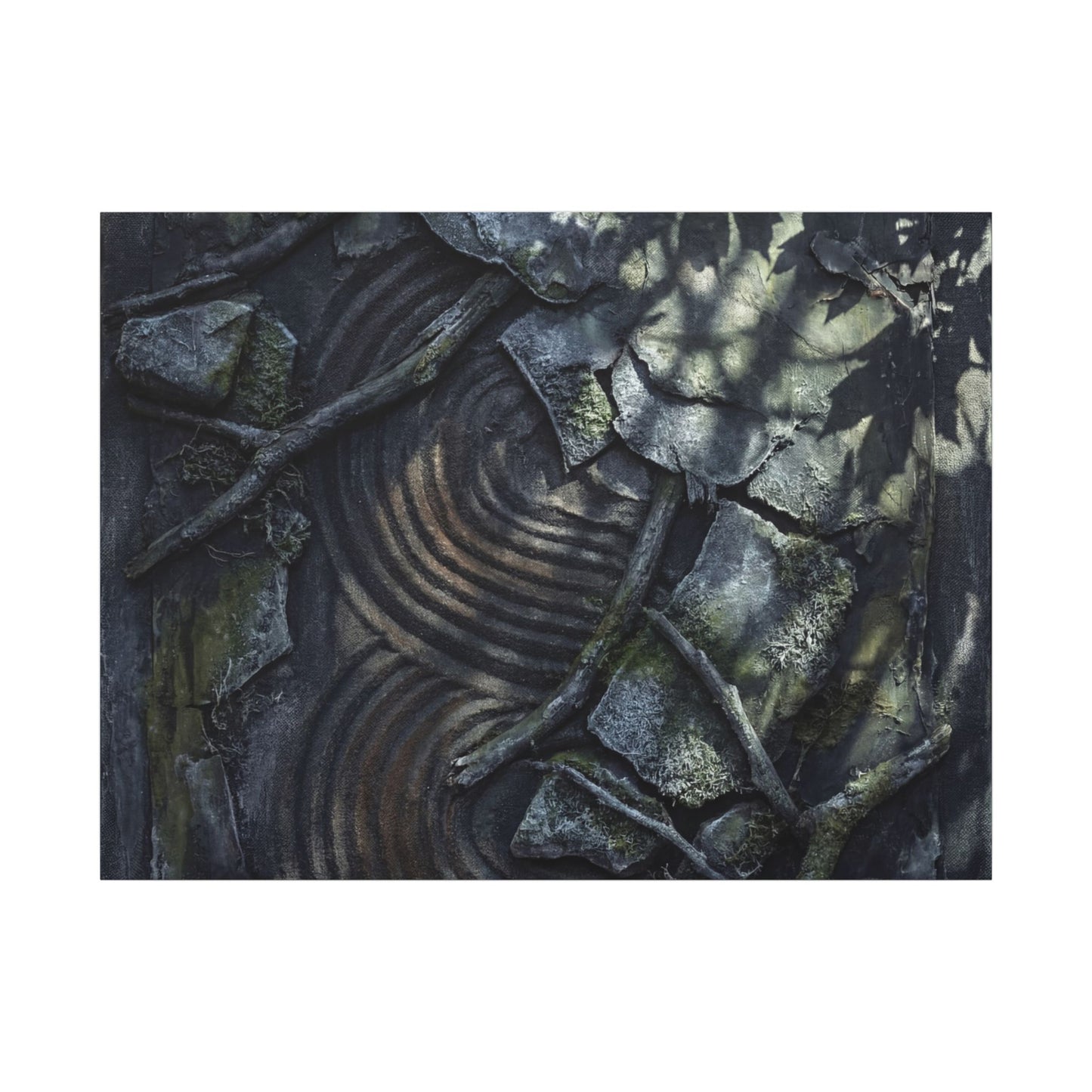 Rock Garden Canvas Art | Winter Dark Japandi Dark Texture Art