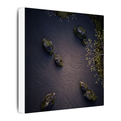 Dark Japandi Rock Garden in Dawn | Shadow Zen Canvas Art