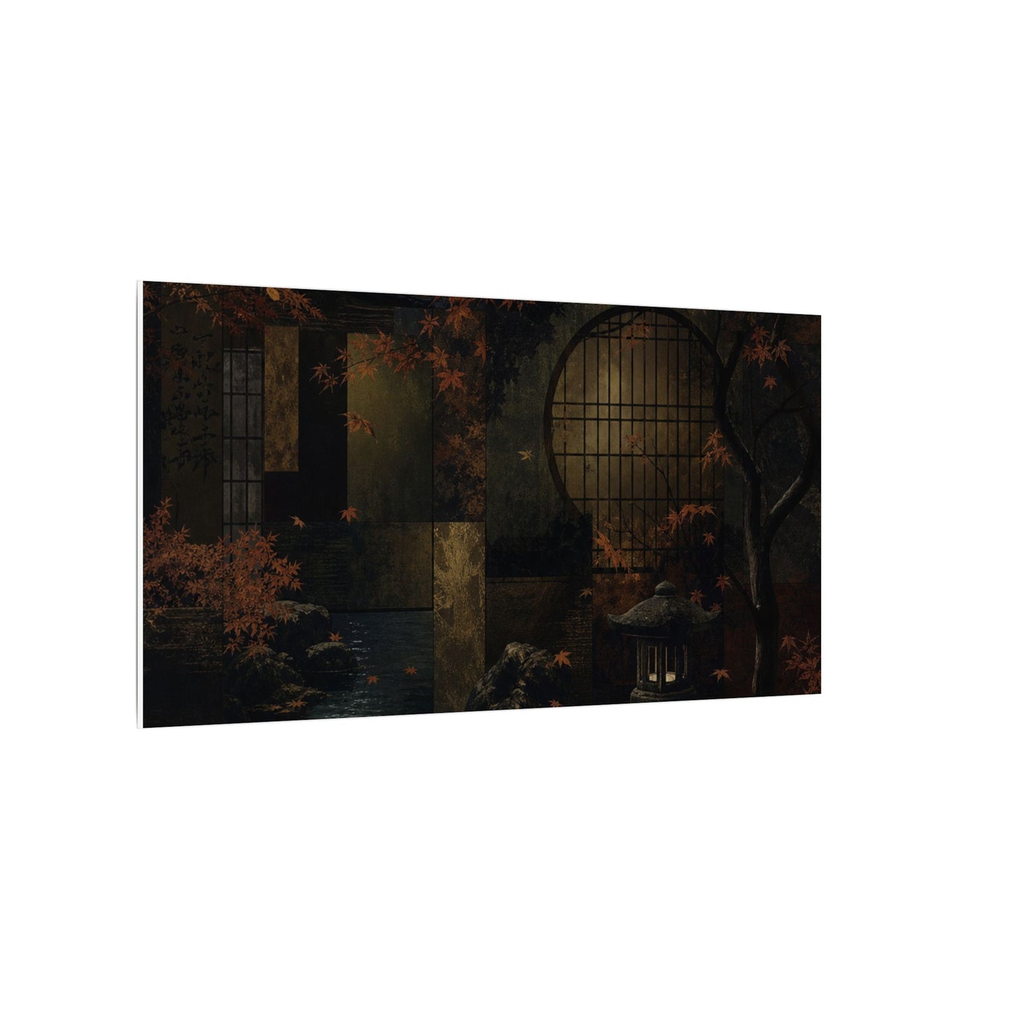 Moonlight Moonlit Garden Canvas Art - Dark Japandi Shibui