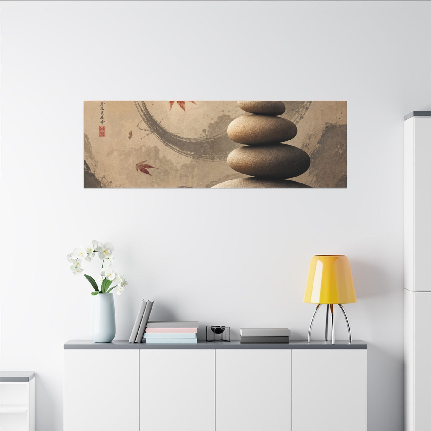 Japandi River Stones in Candlelight | Japanese Pattern Canvas Art
