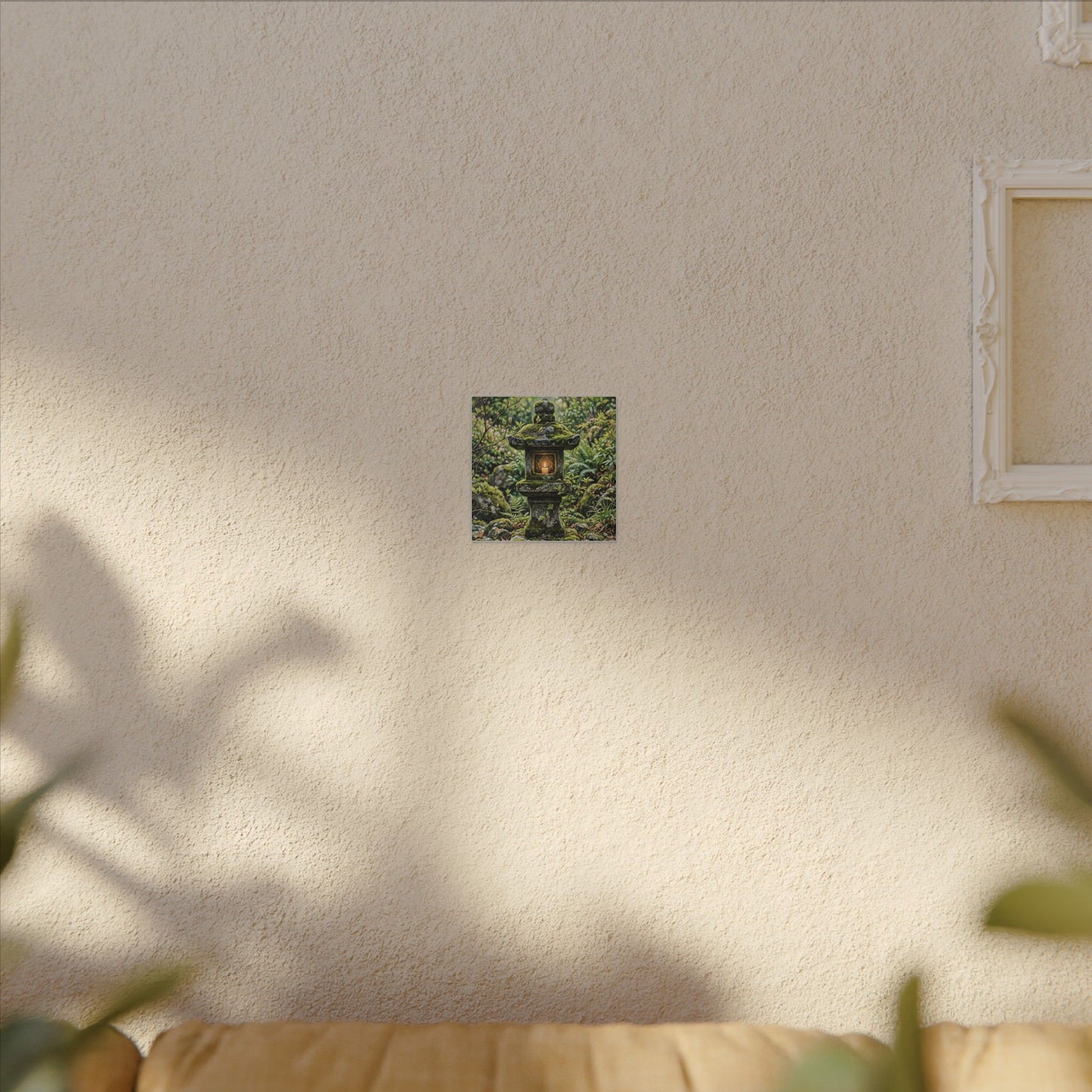 Neutral Stone Lantern Canvas Art - Japanese Pattern Japandi