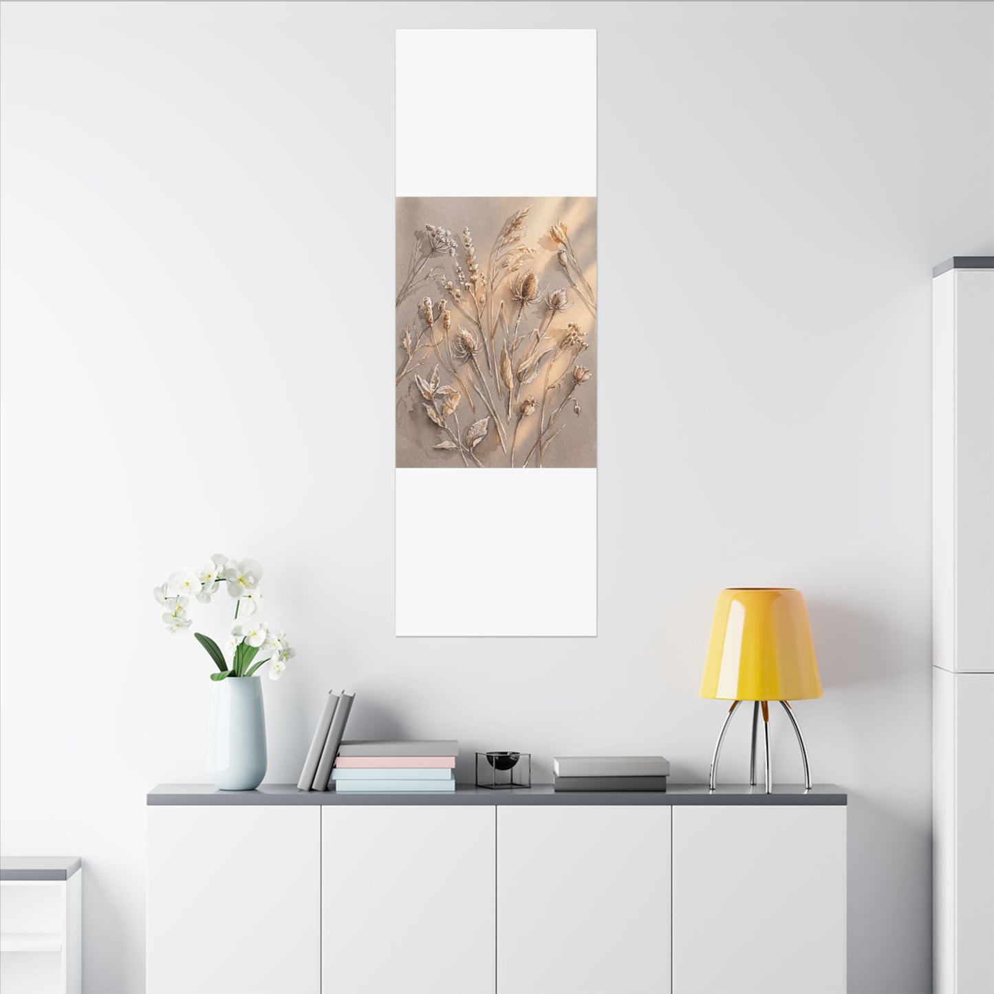 Japandi Dried Flowers in Golden Hour | Watercolor Canvas Art
