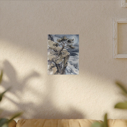 Pine Tree Canvas Art | Winter Japandi Watercolor Art