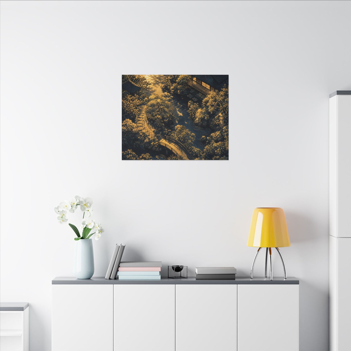 Contemplative Moonlit Garden Canvas Art - Ukiyo E Inspired Zen