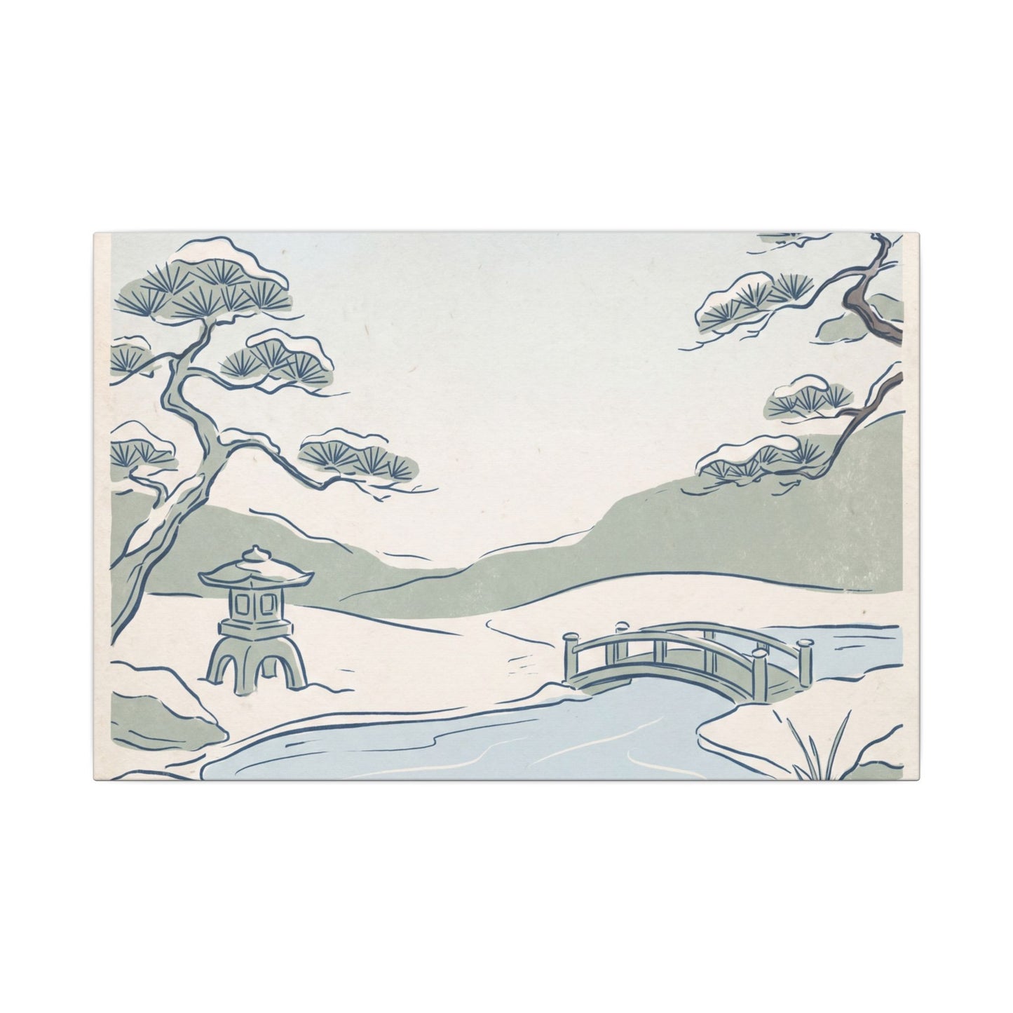 Japandi Moonlit Garden in Moonlight | Minimal Line Canvas Art
