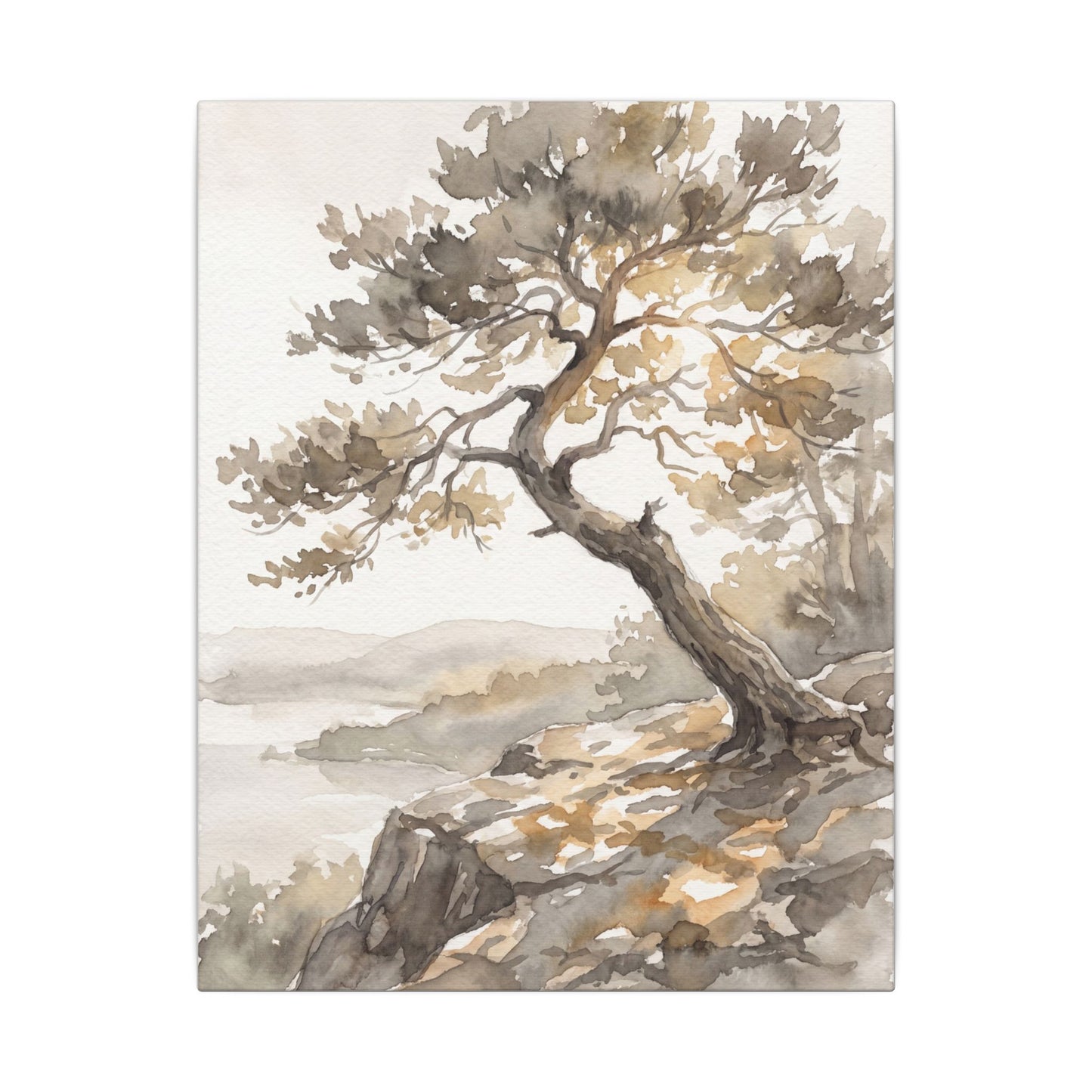 Pine Tree Watercolor Canvas Art | Elegant Japandi Art