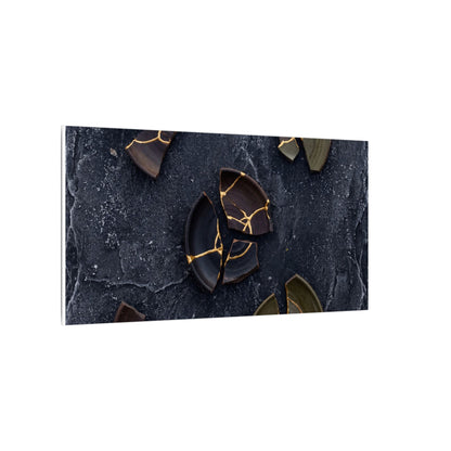 Broken Pottery Canvas Art | Winter Dark Japandi Shadow Zen Art