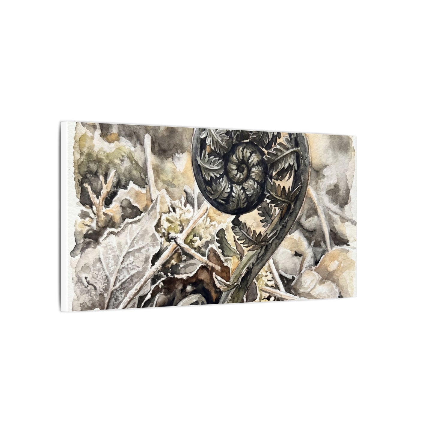 Japandi Fern Unfurling in Golden Hour | Watercolor Canvas Art
