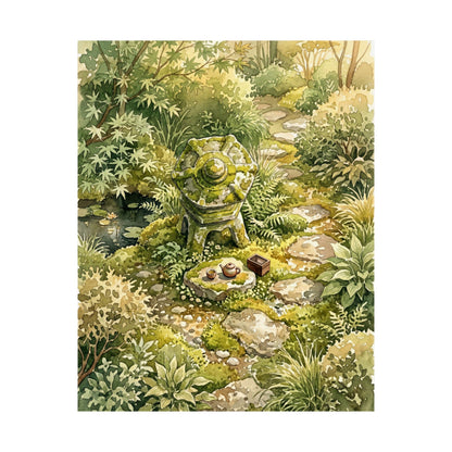 Japandi Stone Lantern in Golden Hour | Watercolor Wall Art Print