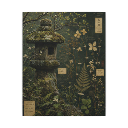 Spring Stone Lantern Herbarium Canvas Art | Nostalgic Decor