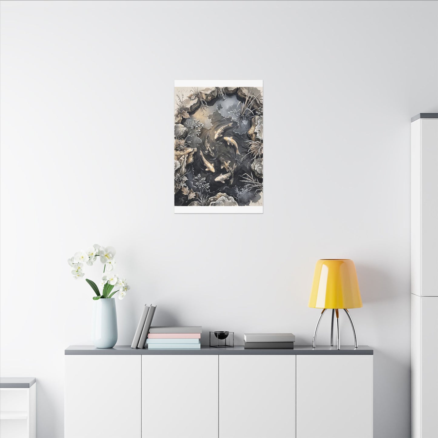 Koi Pond Canvas Art | Winter Japandi Japanese Pattern Art