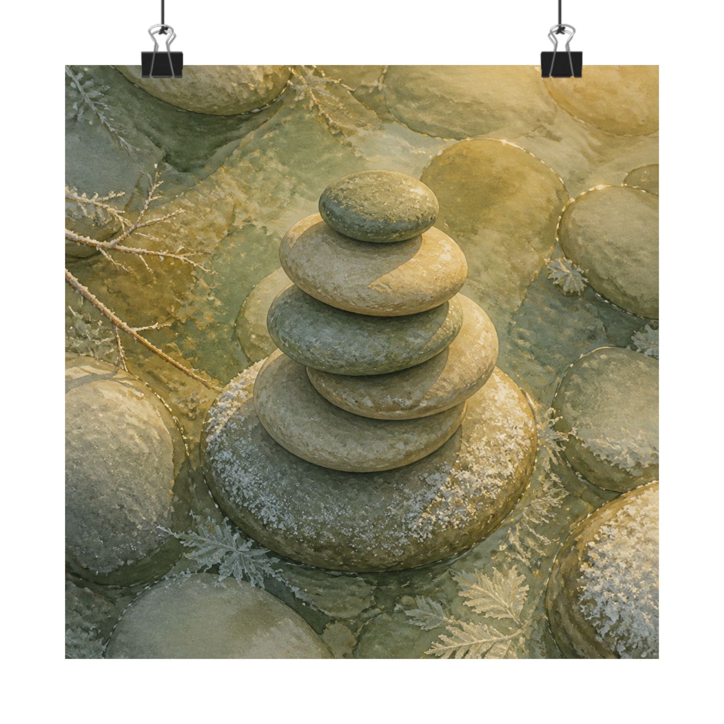 Neutral River Stones Wall Art Print - Watercolor Japandi